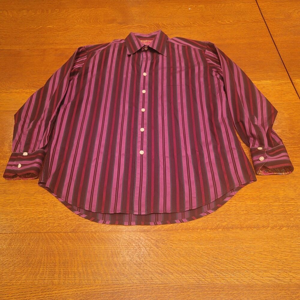 Robert Graham Dress Shirt Medium Purple Striped Dress Shirt Mens Paisley